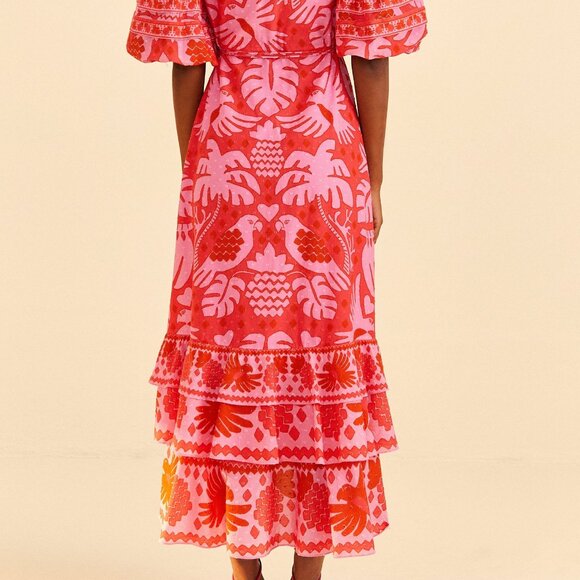 Farm Rio Jungle Scarf Red Wrap - Picture 3 of 3